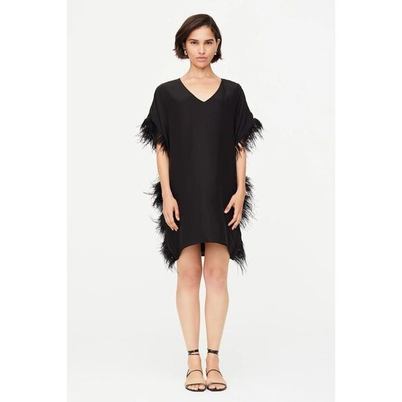 NWT Marie Oliver Maura Black Silk Feather Trim Dress Size Small $378 - Picture 9 of 9